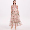 Women's Fashion French Mesh Printed Large Swing Waist Dress