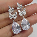 Huitan Luxury Bridal Wedding Earrings for Exquisite Water Drop Design Bling Bling 3A Zircon Silver Plated Women Pendant Earrings