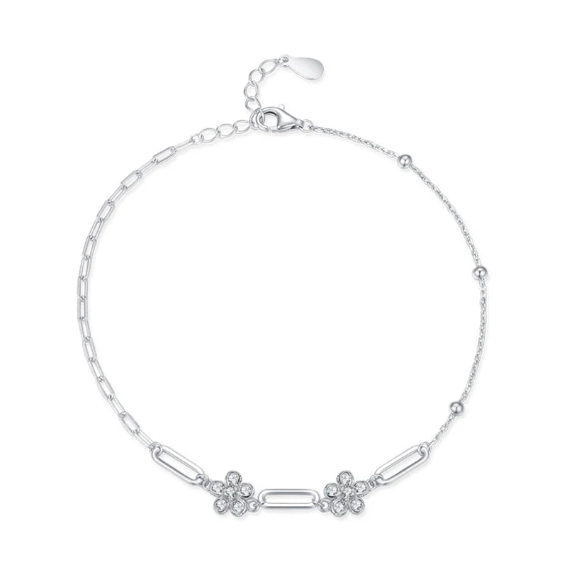 SL1687 Romantic Flower Bracelet Real 925 Sterling Silver Adjustable Chain Bracelets Fashion Shiny Crystal Wedding Lady Jewelry