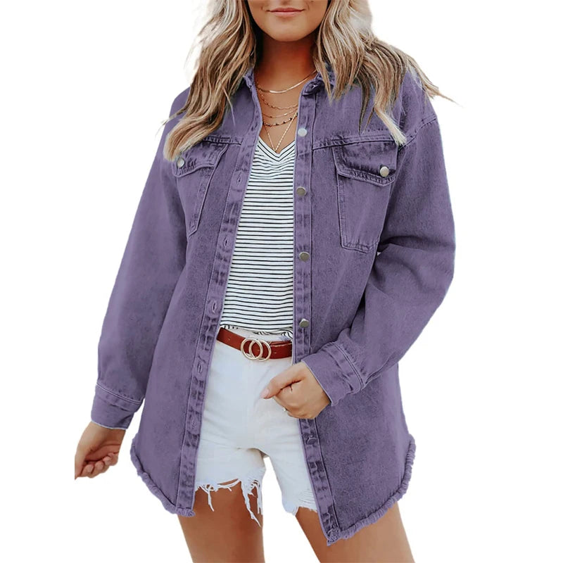 2024 Wholesale Customized 100% Cotton Long Jacket Women's Windbreaker Washed Casual Jacket for Women