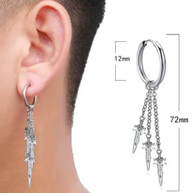 Korean Version of the New Tassel Chain Earrings Male Hipster Without Piercing Earrings Three Musketeer Earrings