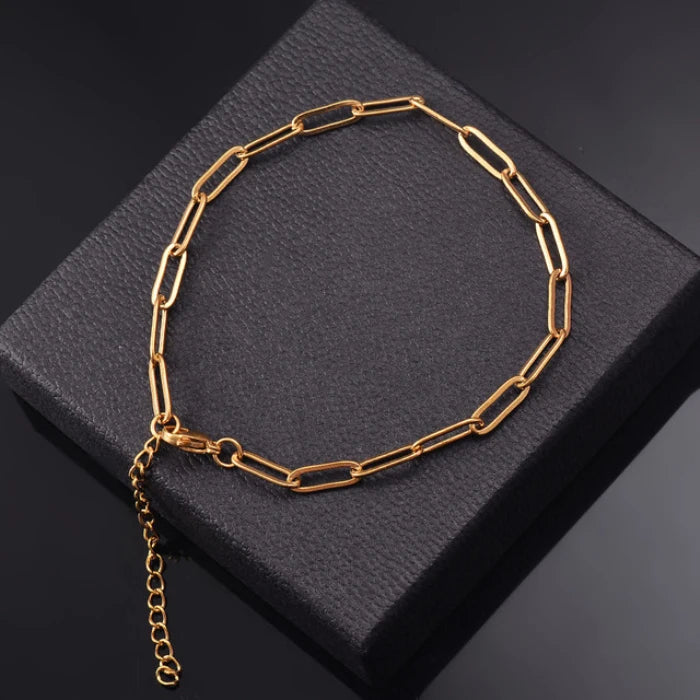 18K Gold Plated Geometric Trendy Stainless Steel Paperclip Chain Bracelet for Women