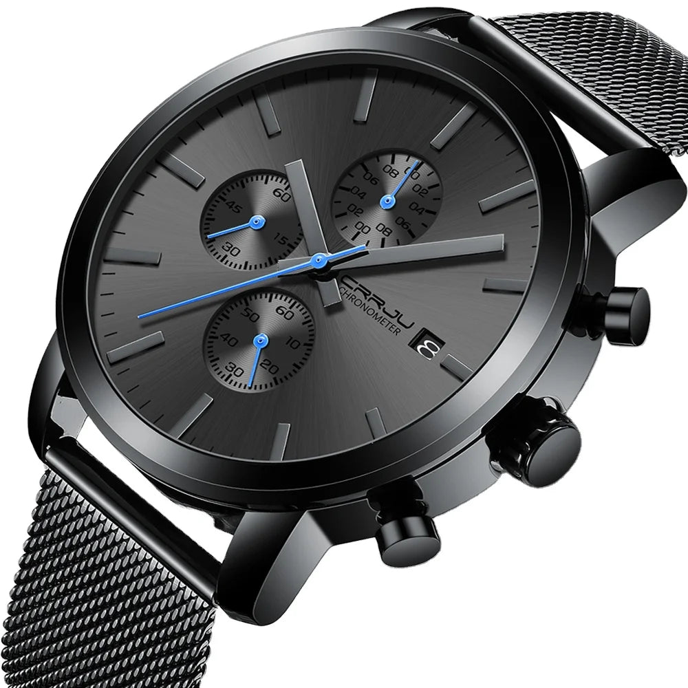 CRRJU Fashion Mens Watches Luxury Top Brand Quartz Watch Sport Mesh Strap Waterproof Wrist Watches Men Relogois