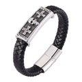 Vintage Woven Leather Stainless Steel Cross Skull Bracelet Punk Skull Magnetic Clasp  Men Bracelet