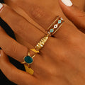 Beimai OEM  Ring Set Retro Palace Style Colorful Oil Drop Geometric Lines Open Stainless Steel Ring Set