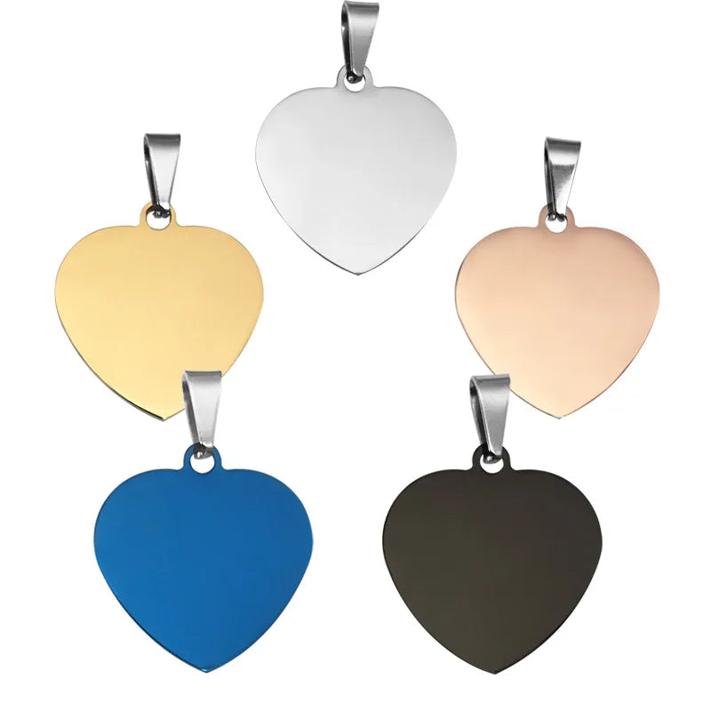 Personalized Diy Blank Custom Shape Stainless Steel Heart Necklace Pendant Dog Tags Brand Engraving