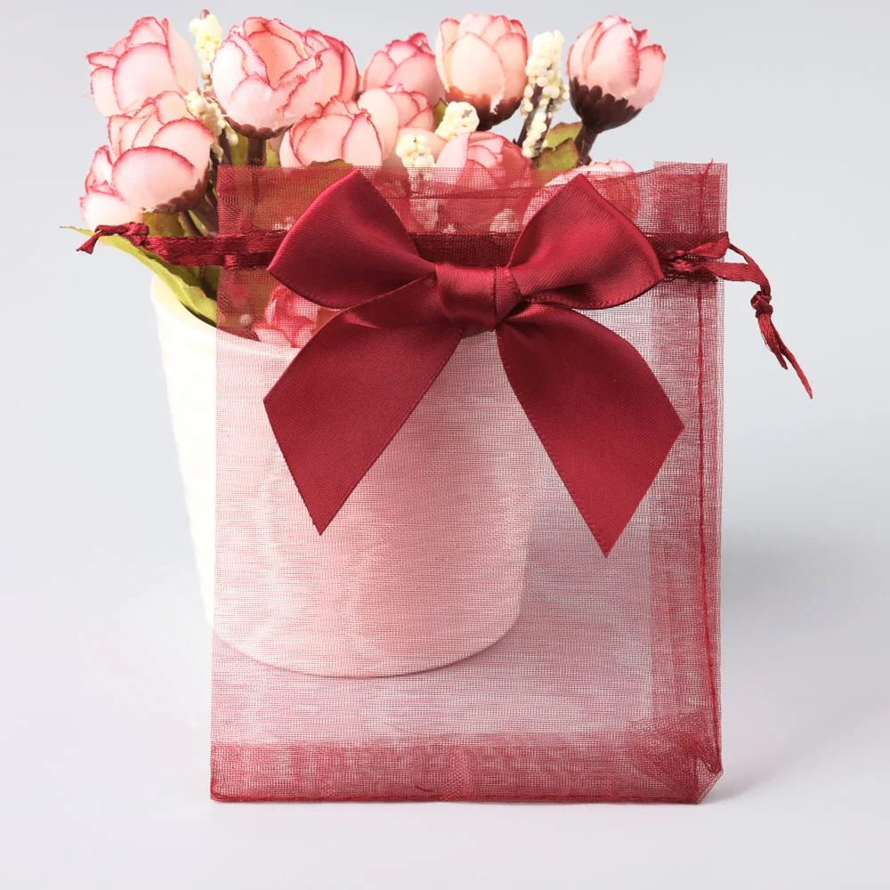 10x15cm Fabric Mesh Bowknot Organza Bag for Wedding