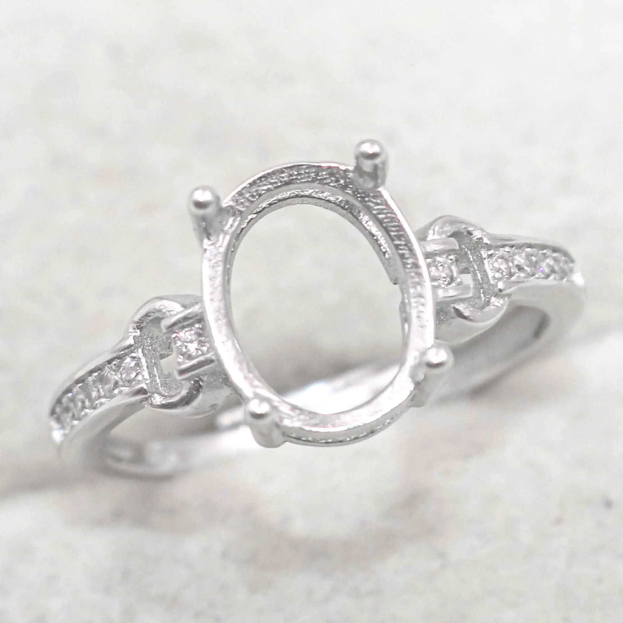 Sterling Silver 8*10mm Semi Mount Ring Empty Frame Blank Support Setting S925 Base Holder Without Center Stone for DIY Inlay