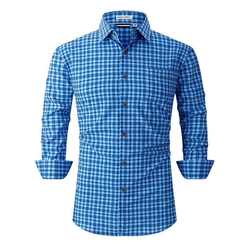 Men's Anti-Wrinkle Breathable Button Down Fitted Long Sleeve Dress Shirt for Social Work and Business