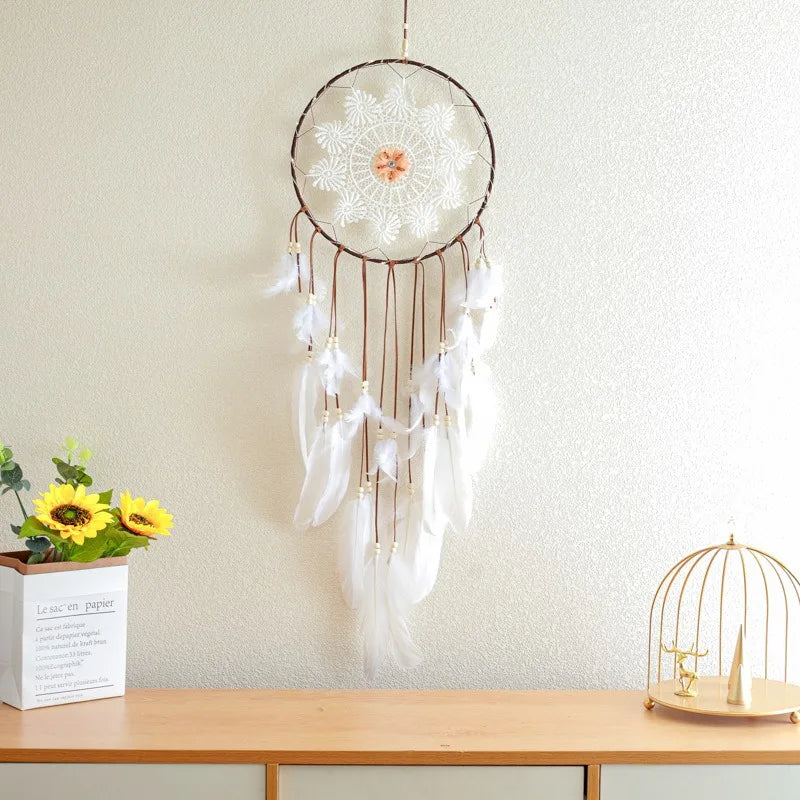 Elegant Sunflower Dreamcatcher Wall Hanging Handmade Crystal Crafts for Home Decor Featuring Feathers Lace for Bedroom Wedding