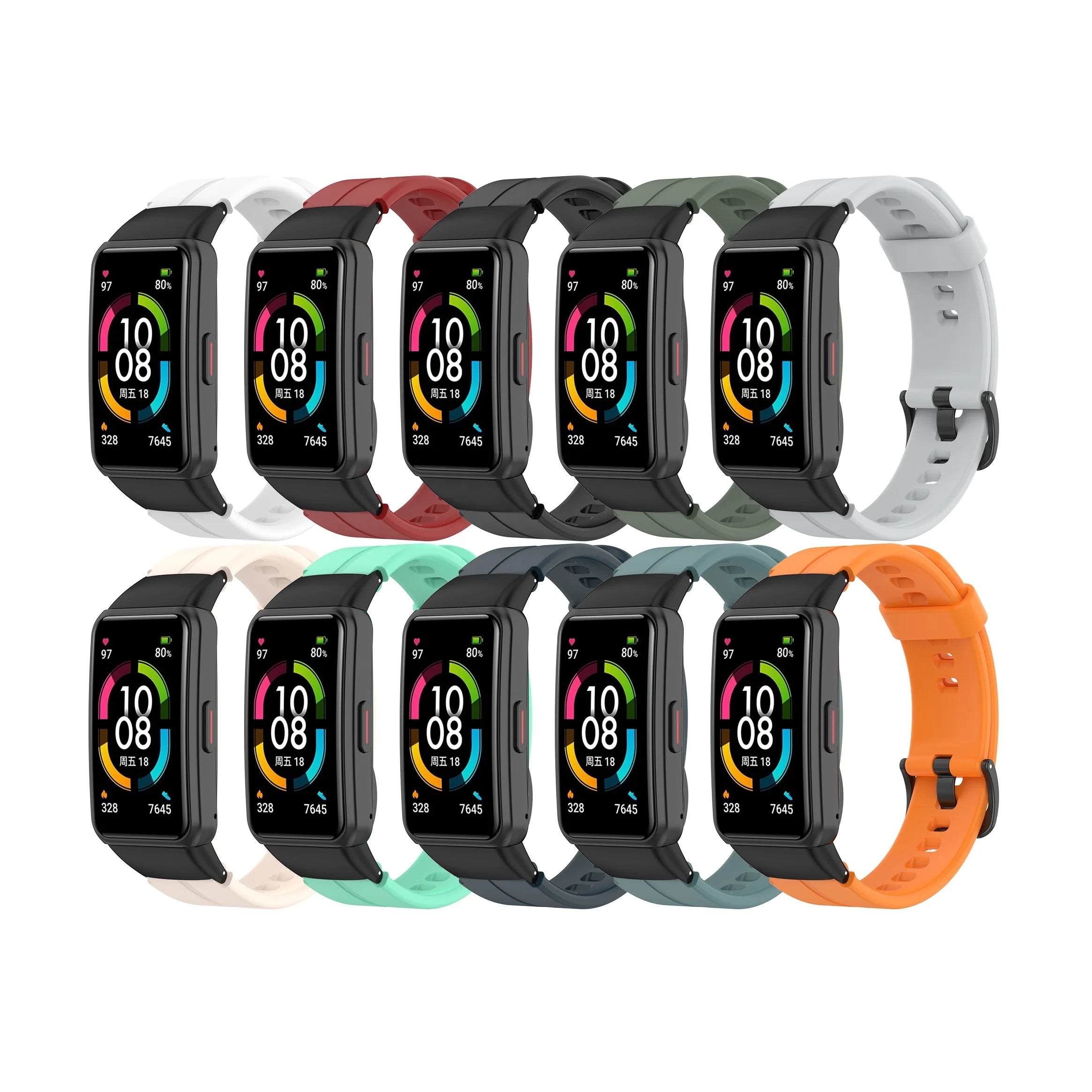 IVANHOE Silicone Straps for Huawei Honor Band 6 Smart Bands Ferrous Metal Connector Replacement Sport Watchband