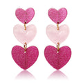 AA016209 Sweet Style Pink Three Layers Love Heart Pendant Resin Earrings for Women Valentine's Day Gifts Jewelry