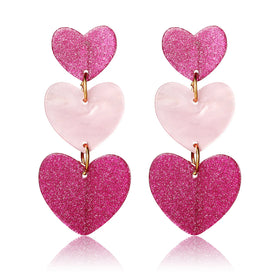 AA016209 Sweet Style Pink Three Layers Love Heart Pendant Resin Earrings for Women Valentine's Day Gifts Jewelry
