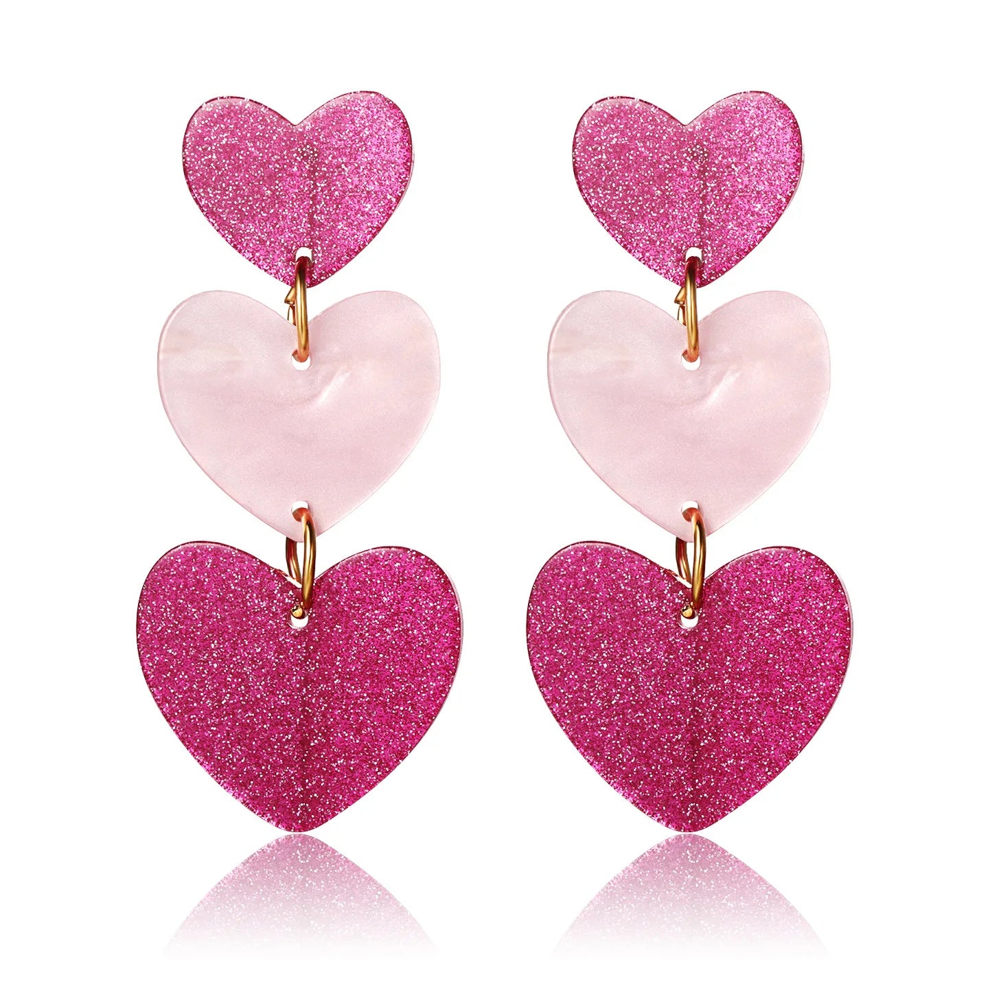AA016209 Sweet Style Pink Three Layers Love Heart Pendant Resin Earrings for Women Valentine's Day Gifts Jewelry