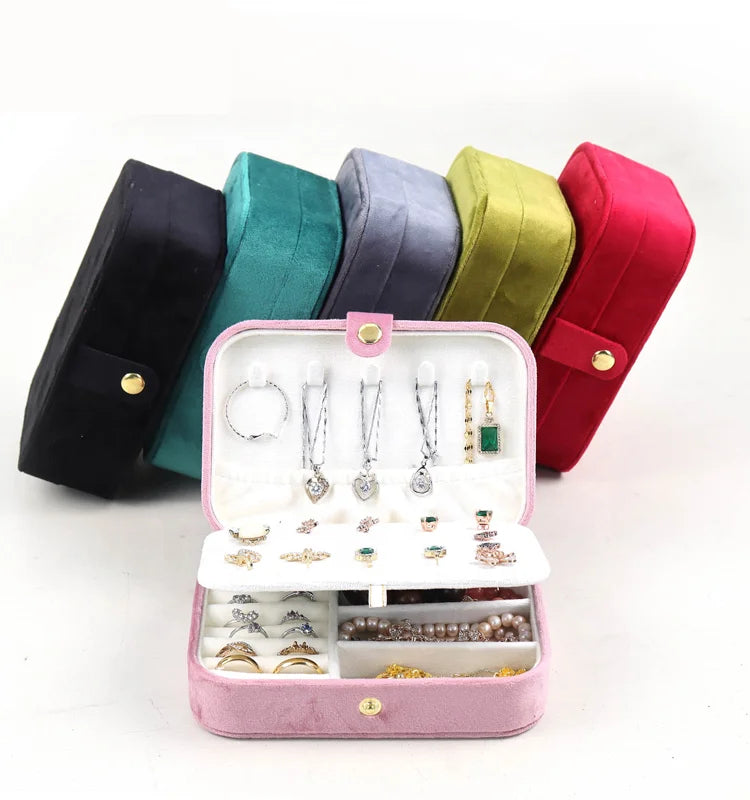Luxury Stud Earrings Lipstick Necklace Jewelry Storage Box Velvet Mirror Travel Jewelry Box