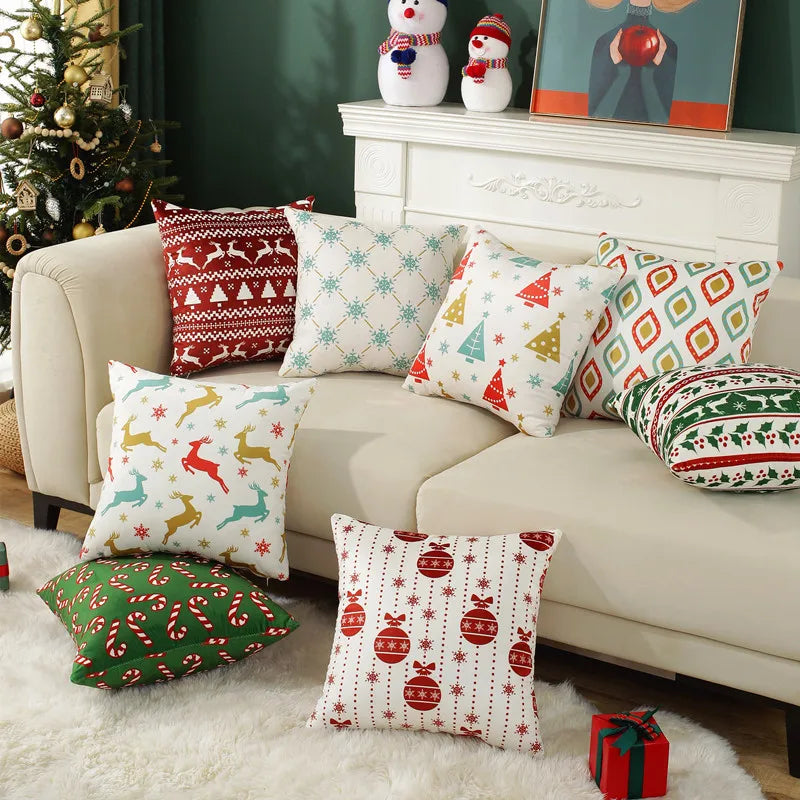 High Quality Nordic Style Christmas Printed Velvet Pillowcase White Cushion Cover Floral Animal Pattern Polyester for Hotels