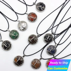 Wholesale New High Quality Vintage Natural Crystal Stone Quartz Gemstone Tree of Life Pendant Crystal Necklace