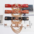 Double Vintage Buckle Fashion Corset PU Belts Gold Chain Elastic Waist Belt for Women Ladies