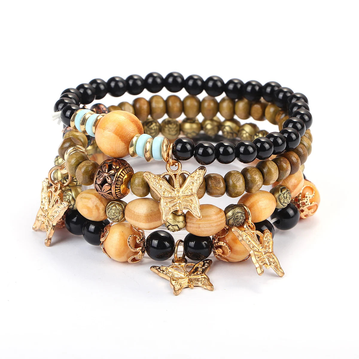 Wholesale Bracelet Specifications Wood Boho Style Butterfly Bracelet Women Gold Plated Custom Jewelry