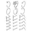 20G Stainless Steel Nose Ring Hoop Studs Screw L-Shaped Nostril Hoops Piercing Jewelry Set 15-Piece Unisex Nose Rings
