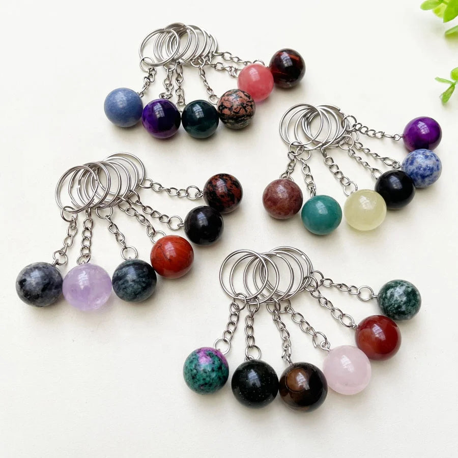 Wholesale Natural Crystal Sphere Charm Key Chain Healing Crystals Gem Crystal Ball Key Rings Keychains