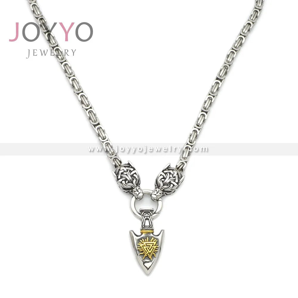Men's Viking Wolf Necklace Shovel Triangle Amulet Stainless Steel Nordic&Celtic Jewelry