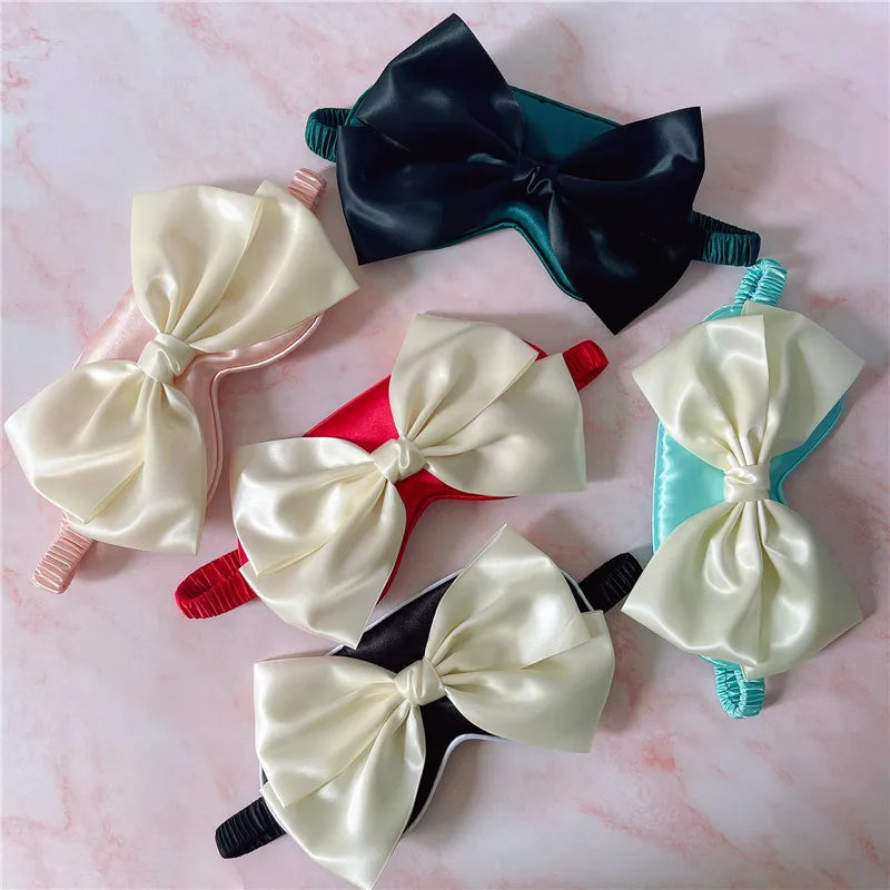 Cute Bow Sleep Mask Elastic Strap Softer Than SIlk Hairband Eye Mask with Bowknot