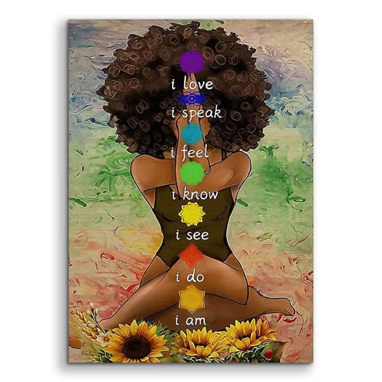 16*24Inches HD Printed Portrait Text Painting Wall Art Black Girl Yoga Canvas Print Painting for Wall Decor