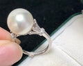 R1036 11-12mm Natural Freshwater Pearl Ring Accessory 925 Sterling Silver Adjustable Size Engagement Jewelry Ring for Women