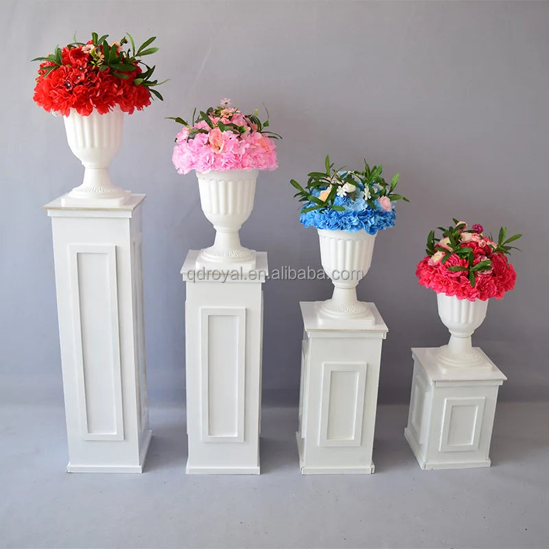 Factory Wholesale Outdoor Garden Decorative Roman Colony Romantic White Roman Column Road Lead Pvc Flower Stand Vase for Wedding
