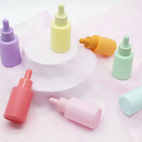 30ml Glass Cosmetic pink Essential Oil Dropper Bottle Blue Green Matte Skincare Serum Flat Bottle with Colorful Dropper