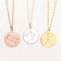 Celestial Personalized Jewelry Custom Engraved Star Sign Cute Dainty Gold Disc Zodiac Necklace for Women