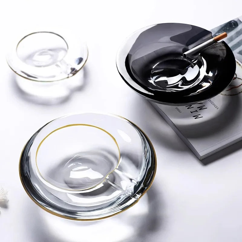 Hxglass Luxury Decorative Cigar Ashtray Set Unique Japandi Design Gold Rim Crystal Glass Personalized Logo for Weddings Gifts