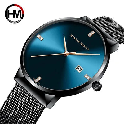 Hannah Martin Watch 901 Hot Sale Men Stainless Steel Business Waterproof New Quartz Wristwatches Calendar Clock Reloj Hombre