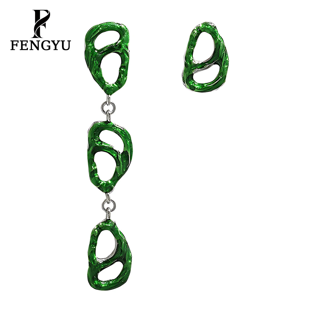 Asymmetric Green Enamel Pig Nose Drop Earrings for Women Fashion Long Earring Custom 925 Sterling Silver Fine Jewelry Wholesale