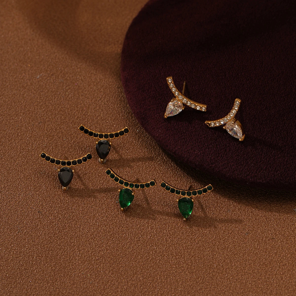 Full Diamonds Waterdrop CZ Stud Earrings Non Tarnish Waterproof Stainless Steel Rhinestone Tear Drop Stud Earrings