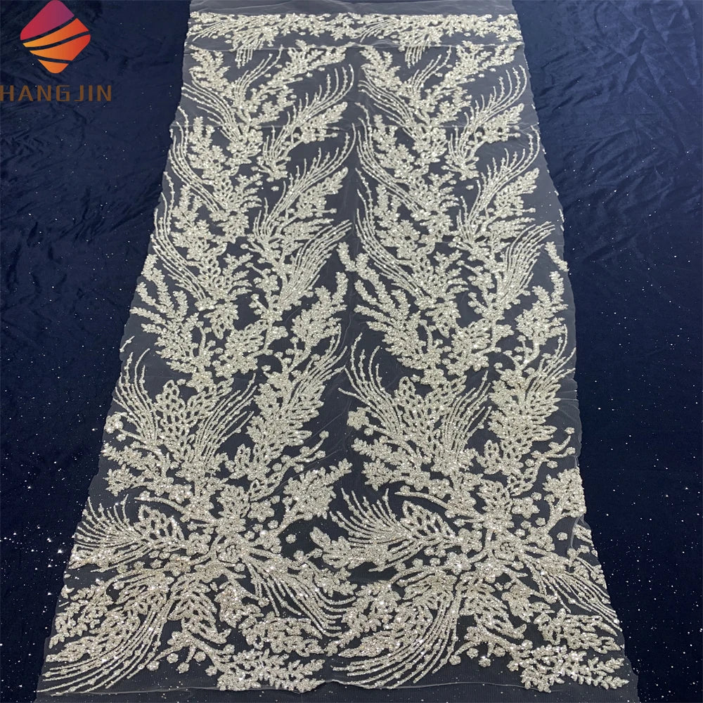 Manufacturer Wholesale High Quality French Mesh Tulle Fabric Gorgeous White Wedding Crystal Sequins Net Laces With 3D Beads