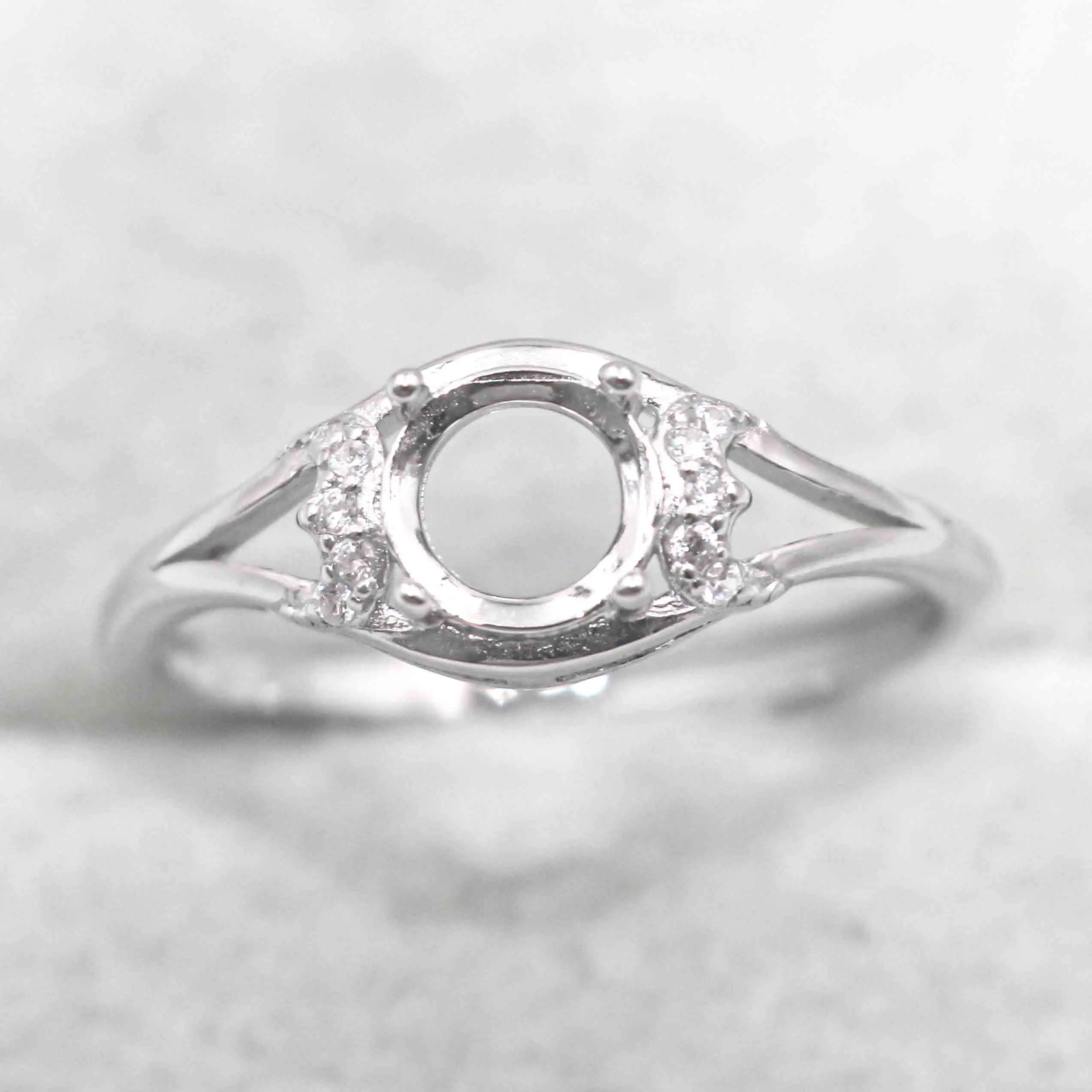 Sterling Silver 6*6mm Semi Mount Ring Empty Frame Blank Support Claw Setting S925 Base Holder Without Center Stone for DIY Inlay