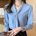Long Sleeve Chiffon Blouse Shirt Women Blusas Mujer De Moda 2026 Bow V-Neck Office Lady Tops Women Blouses 8306#