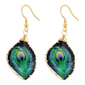Handmade Peacock Feather Shaped Gold Plated Dangle Earrings  Geometric Resin Acrylic Drop Earrings for Women