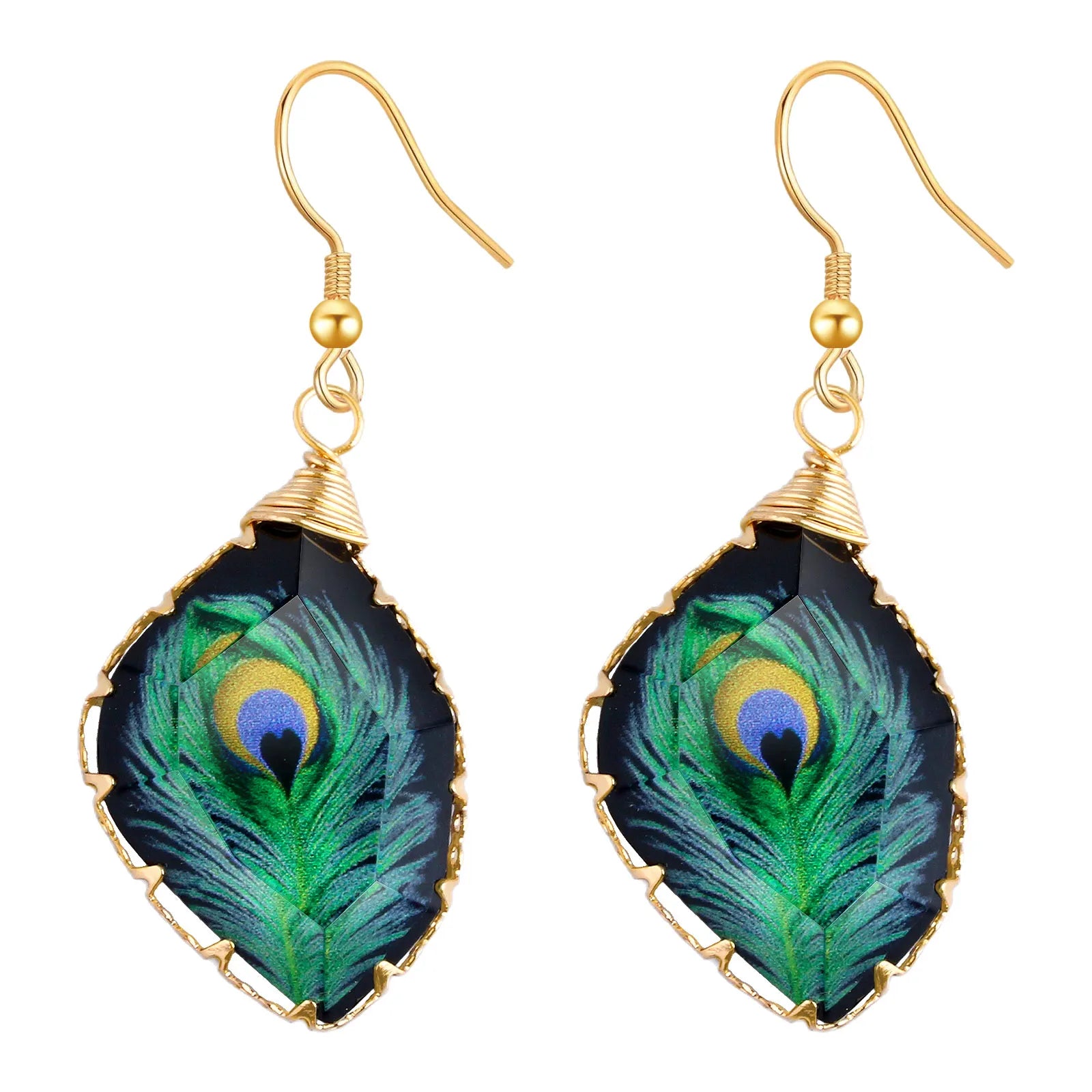 Handmade Peacock Feather Shaped Gold Plated Dangle Earrings  Geometric Resin Acrylic Drop Earrings for Women