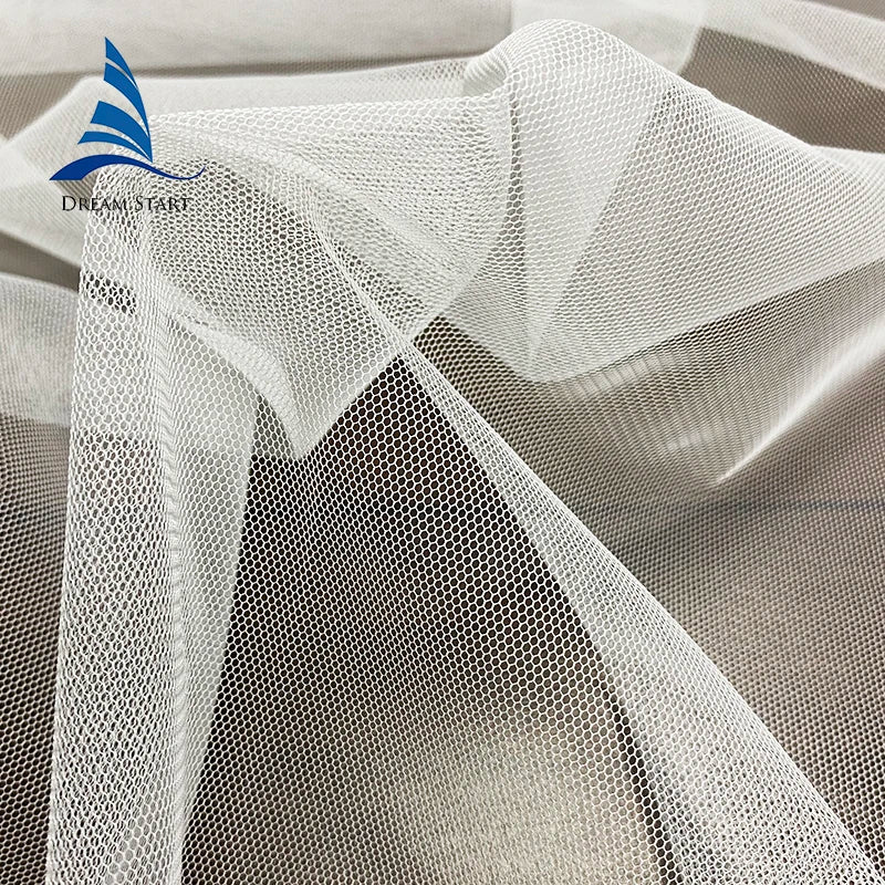 60-Inch Polyester Air Mesh Fabric 50d Yarn Count Lightweight Hexagon Tulle Plain Pattern Dress Girl's Garments Weddings 60