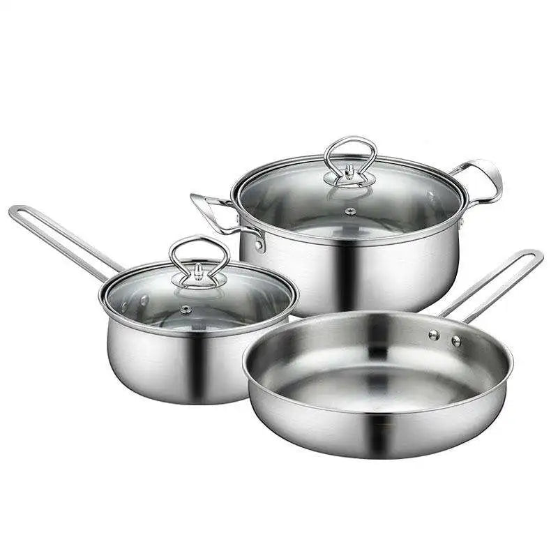 Modern 5-Piece Stainless Steel Cookware Set Includes Stockpot Casserole Frying Pan-Metal Cooking Essentials