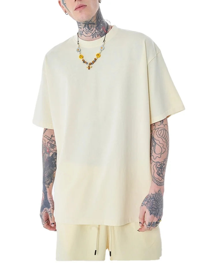 Yali Manufacturer 260 Gsm t Shirt Oversized Short Sleeve Plain Heavy Cotton t Shirt Round Neck t Shirt 100 Cotton
