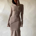 New Arrivals Fashion Women Plus Size Slim Fitted Long Dress Long Sleeve Hoodie Dress