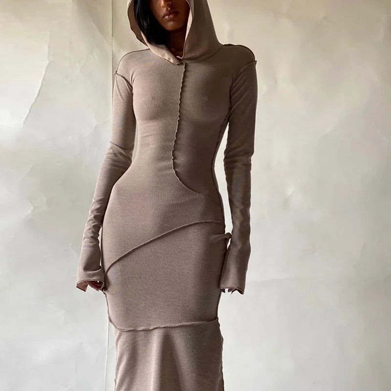 New Arrivals Fashion Women Plus Size Slim Fitted Long Dress Long Sleeve Hoodie Dress