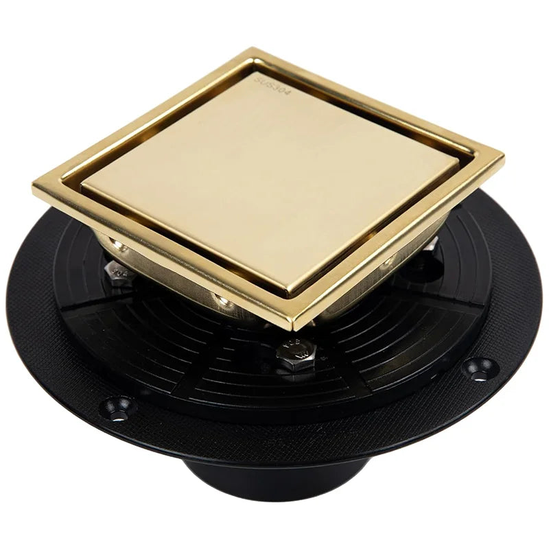 OEM Modern Hotel 2-in-1 Cover Tile Insert Floor Drain SUS 304 Stainless Steel Brushed Gold Square Hidden Shower Drain Bathroom