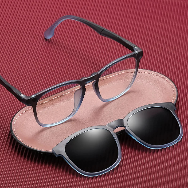 95916 2 I 1 Clip on Double-Colors Frame Anti-blue Light Protection Magnetic Polarized Lens Sunglasses for Men and Women 2025