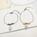 Lovely Jewelry 18k Gold Plated Stainless Steel Bracelet Cat Paw Connector Genuine Pearl Charms Bracelet Popular Girls Jewellery