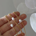 2021 Trendy Women Stainless Steel Chain Necklace Single Freshwater Pearl Necklace